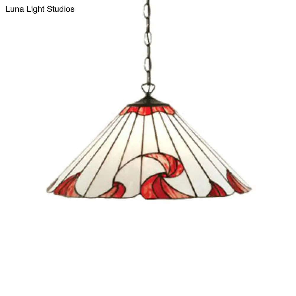 Tiffany-Style Stained Glass Pendant Light: Handcrafted Red Cone Design