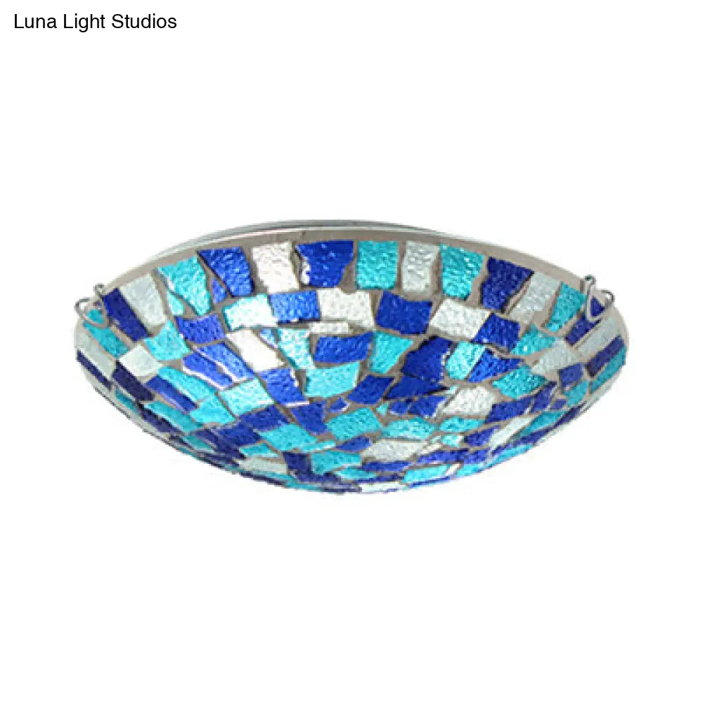 Tiffany Style Stained Glass Round Ceiling Light Fixture - 12/16 Diameter Flush Mount With Shell