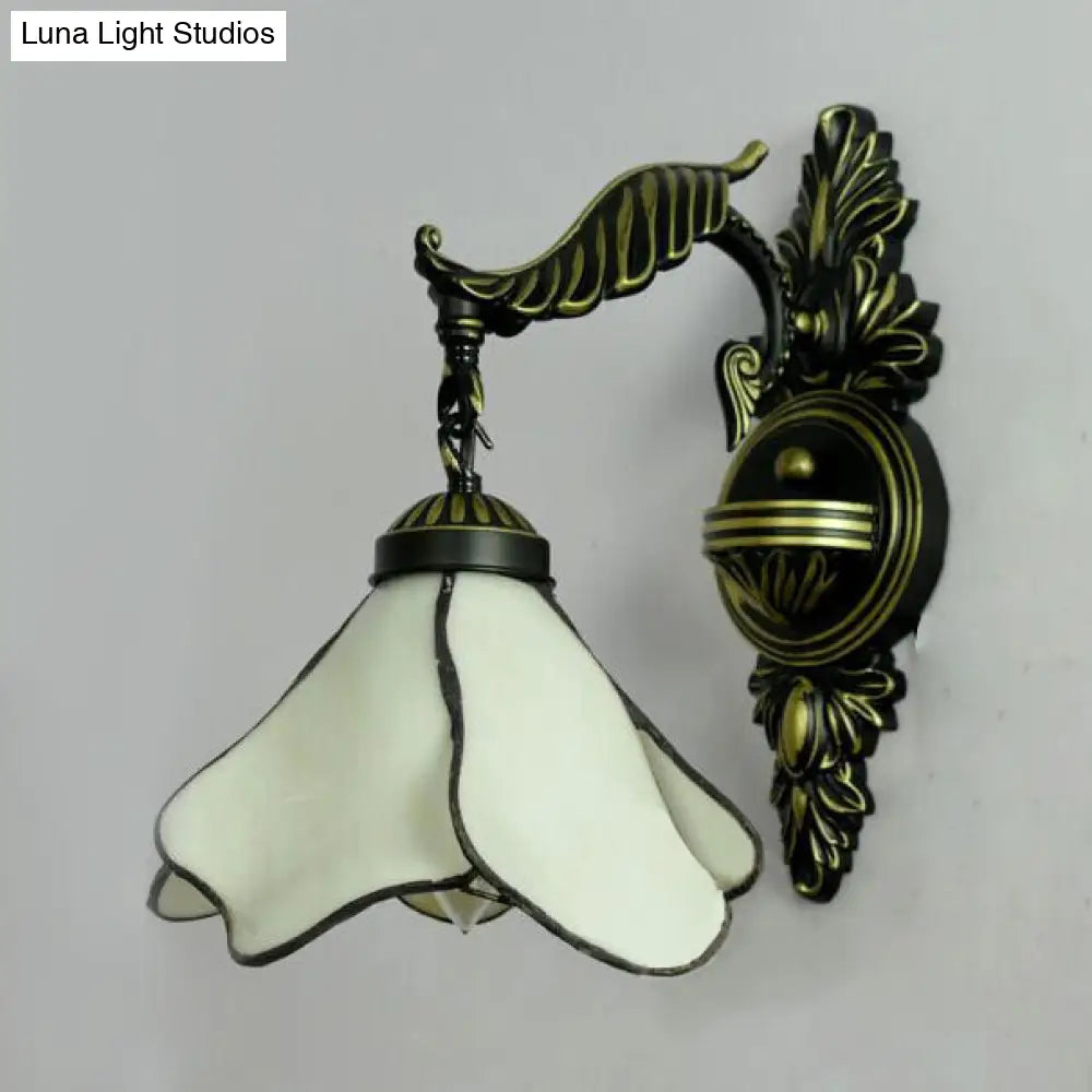 Tiffany Style Stained Glass Wall Sconce Light In Aged Brass - Clear/Pink/Light Blue/Dark Blue/Beige