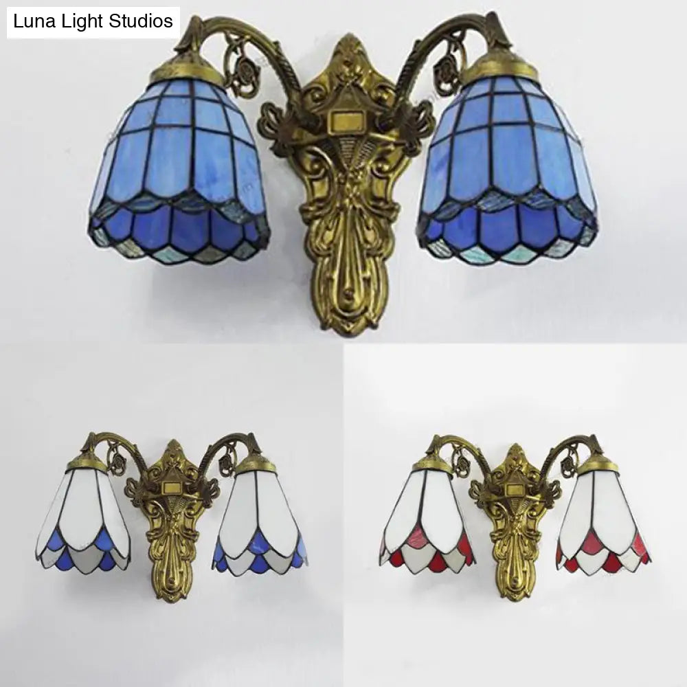 Tiffany Style Stained Glass Wall Sconce Light In Red/White/Blue - Perfect For Bedroom Lighting