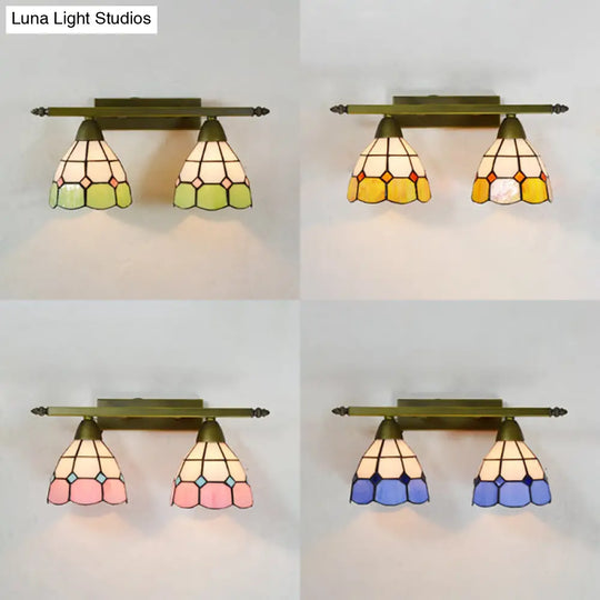 Tiffany Style Stained Glass Wall Sconce Light With Domed Design - 2 Heads In Yellow/Pink/Green/Blue