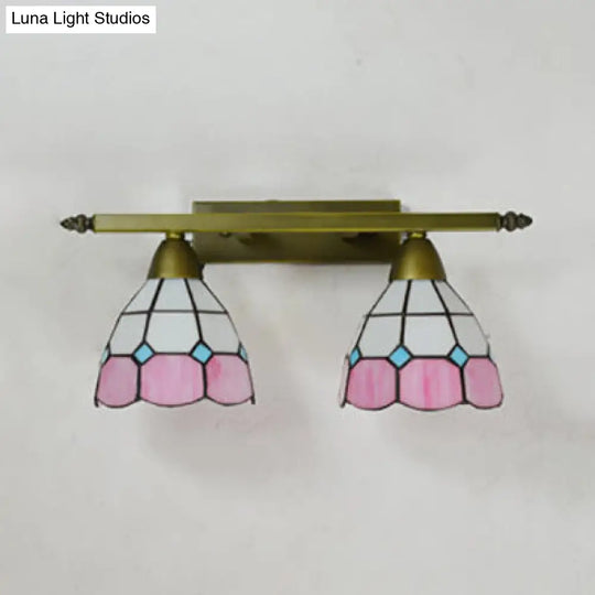 Tiffany Style Stained Glass Wall Sconce Light With Domed Design - 2 Heads In Yellow/Pink/Green/Blue