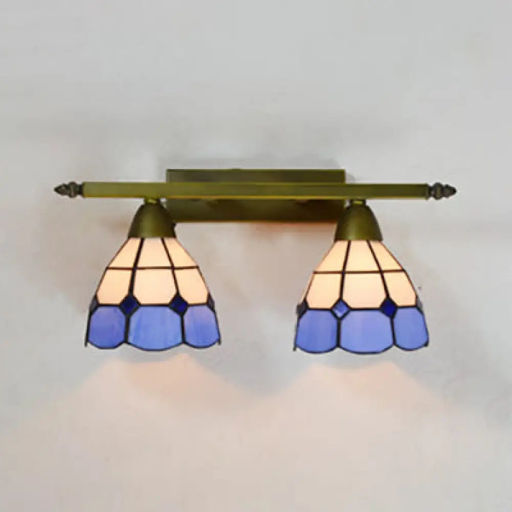 Tiffany Style Stained Glass Wall Sconce Light With Domed Design - 2 Heads In Yellow/Pink/Green/Blue