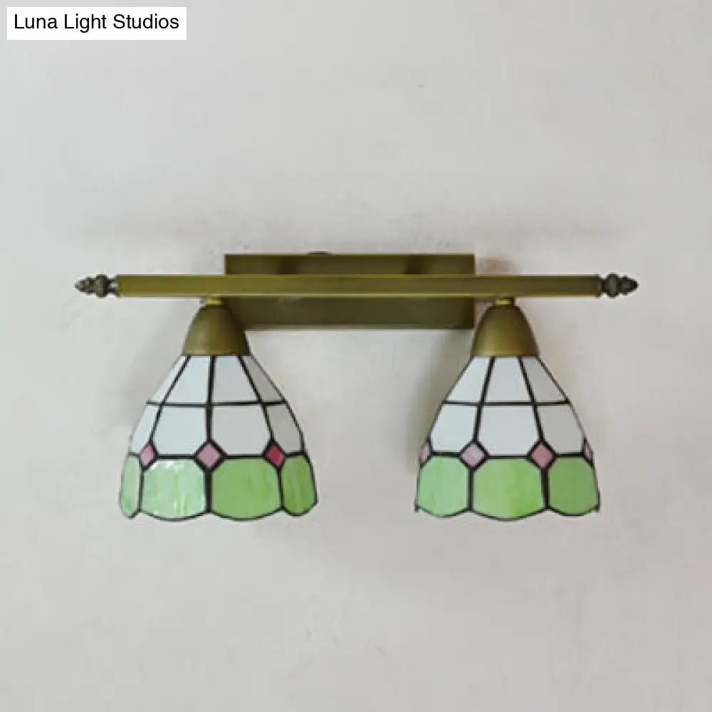 Tiffany Style Stained Glass Wall Sconce Light With Domed Design - 2 Heads In Yellow/Pink/Green/Blue