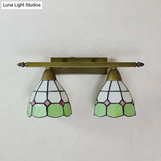 Tiffany Style Stained Glass Wall Sconce Light With Domed Design - 2 Heads In Yellow/Pink/Green/Blue