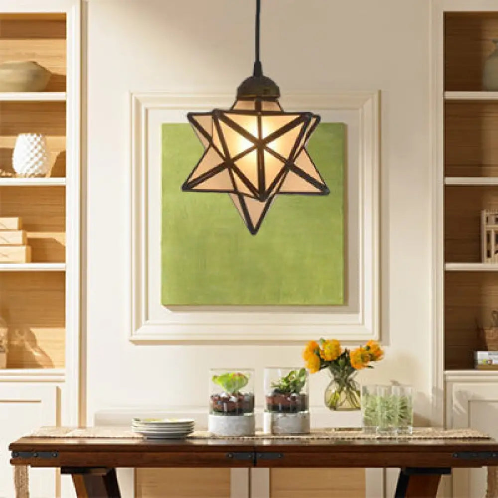 Tiffany Style Textured White/Clear Star Pendant Light - 8’/12’ Stainless Glass Dining Room