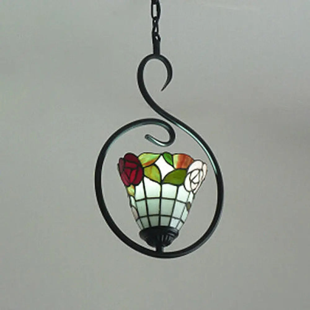 Tiffany Style Yellow And Blue/White Stainless Glass Pendant Light Fixture - Perfect For Balcony