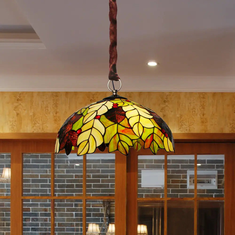 Tiffany Style Yellow Chandelier Light: Handcrafted Art Glass Drop Lamp With Jewel Deco - 3-Head