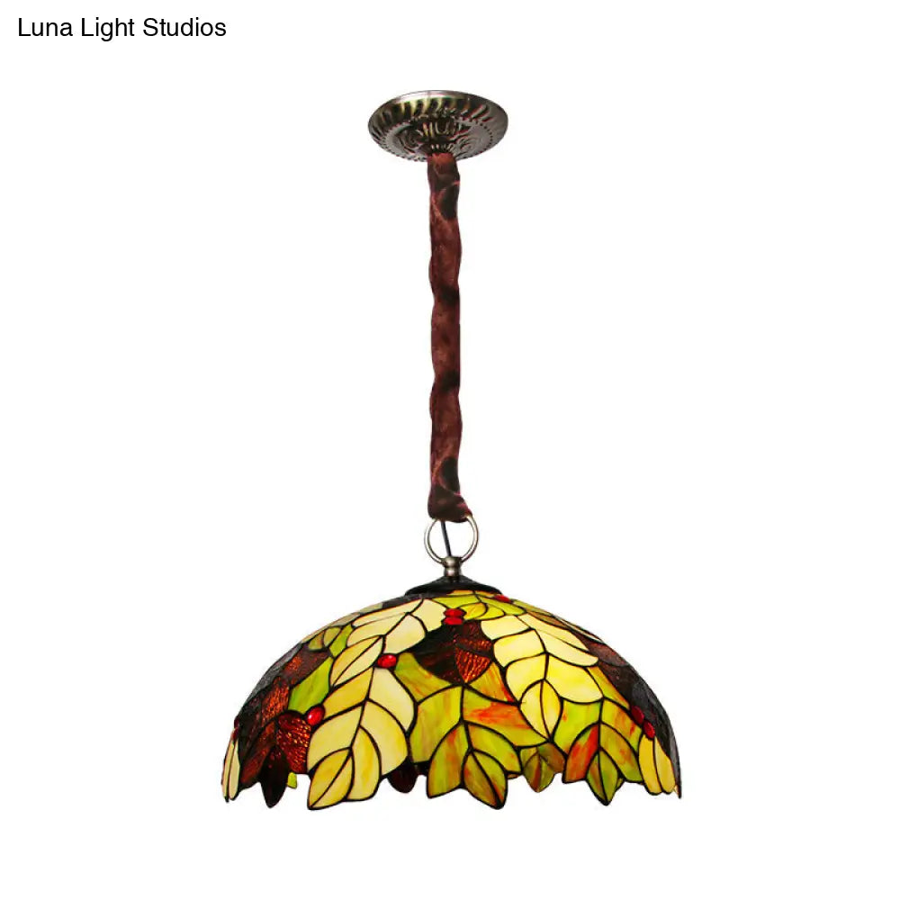 Tiffany Style 3-Head Yellow Chandelier With Handcrafted Art Glass And Jewel Deco - Elegant Drop Lamp