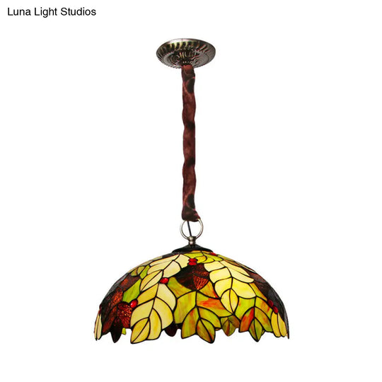 Tiffany Style 3-Head Yellow Chandelier With Handcrafted Art Glass And Jewel Deco - Elegant Drop Lamp