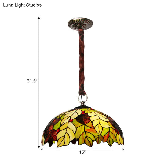 Tiffany Style Yellow Chandelier Light: Handcrafted Art Glass Drop Lamp With Jewel Deco - 3-Head