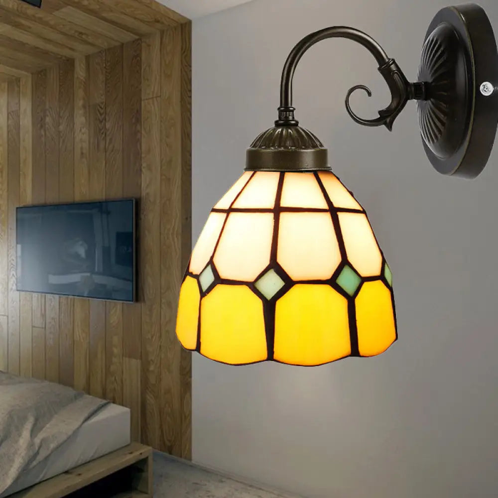 Tiffany Style Yellow Wall Sconce With Art Glass Dome For Bedroom Gallery