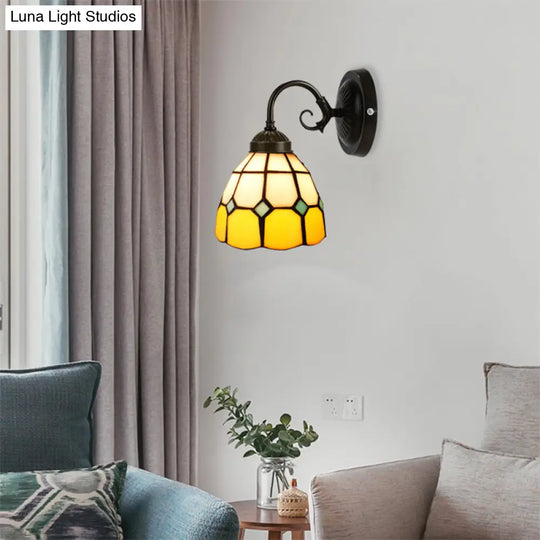 Tiffany Style Yellow Wall Sconce With Art Glass Dome For Bedroom Gallery