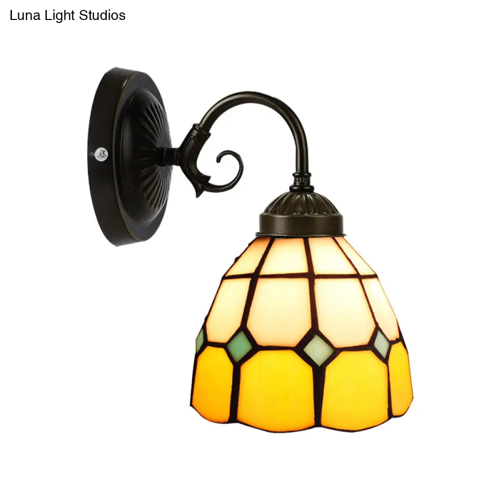 Tiffany Style Yellow Wall Sconce With Art Glass Dome For Bedroom Gallery