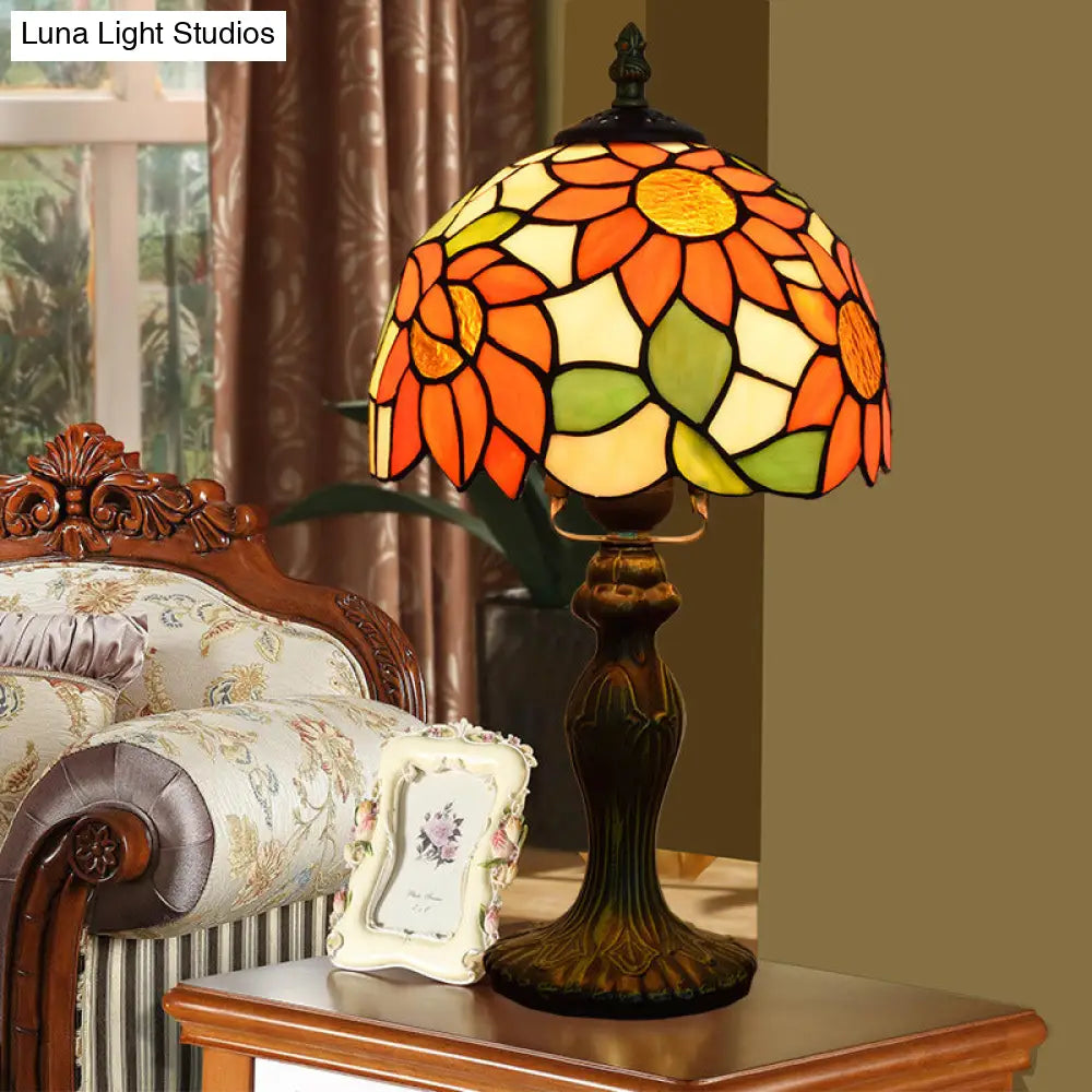 Tiffany Sunflower Stained Glass Table Lamp 1-Light Orange Color