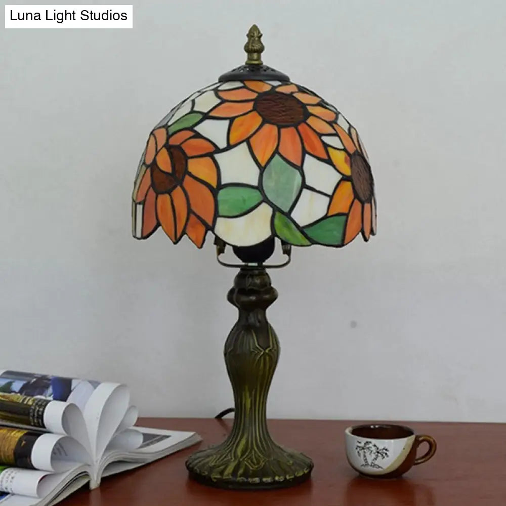 Tiffany Sunflower Stained Glass Table Lamp 1-Light Orange Color