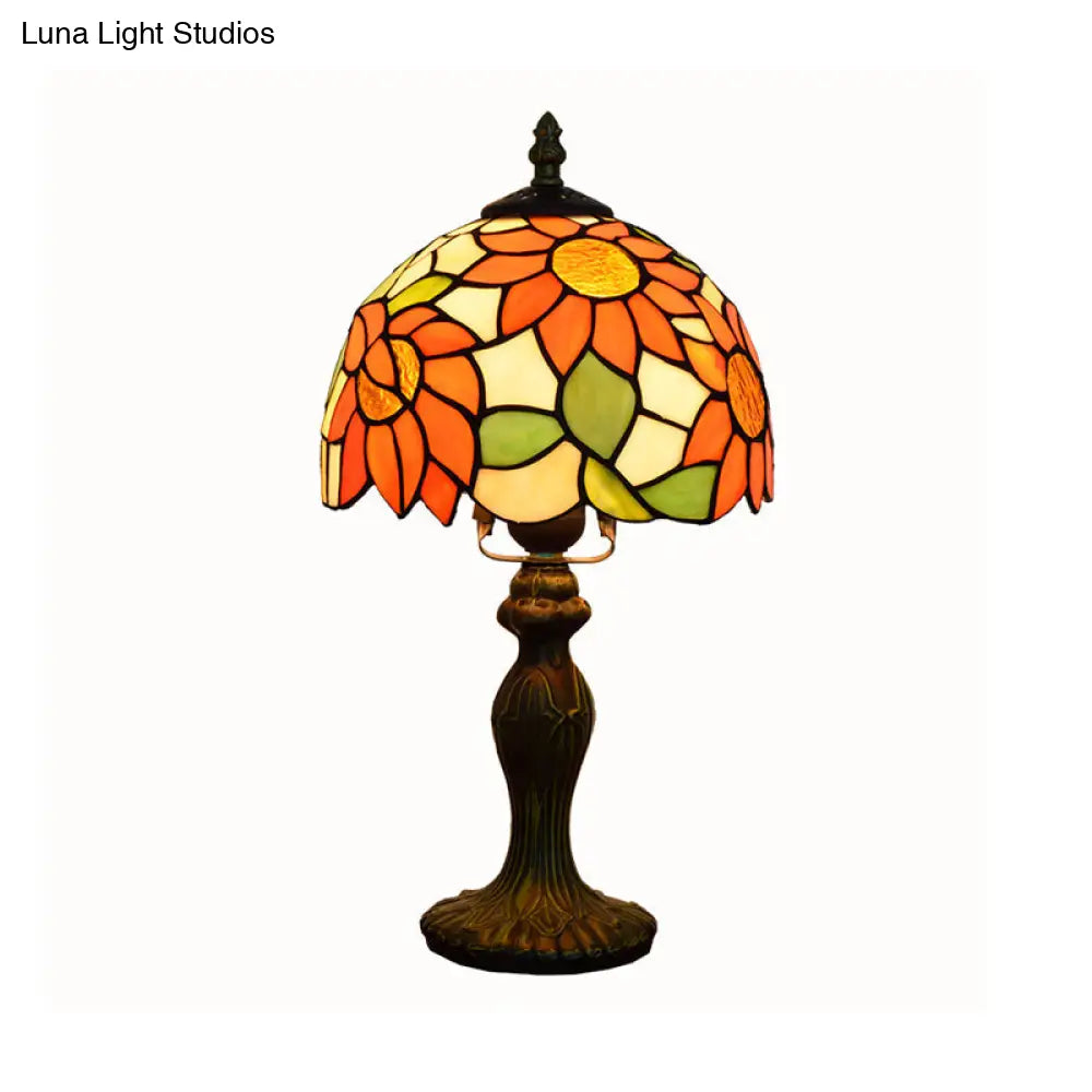 Tiffany Sunflower Stained Glass Table Lamp 1-Light Orange Color