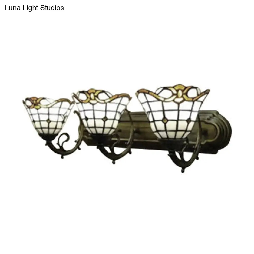 Tiffany Victorian Sconce With Bell Lattice Design And 3 Glass Bulbs For Living Room Walls