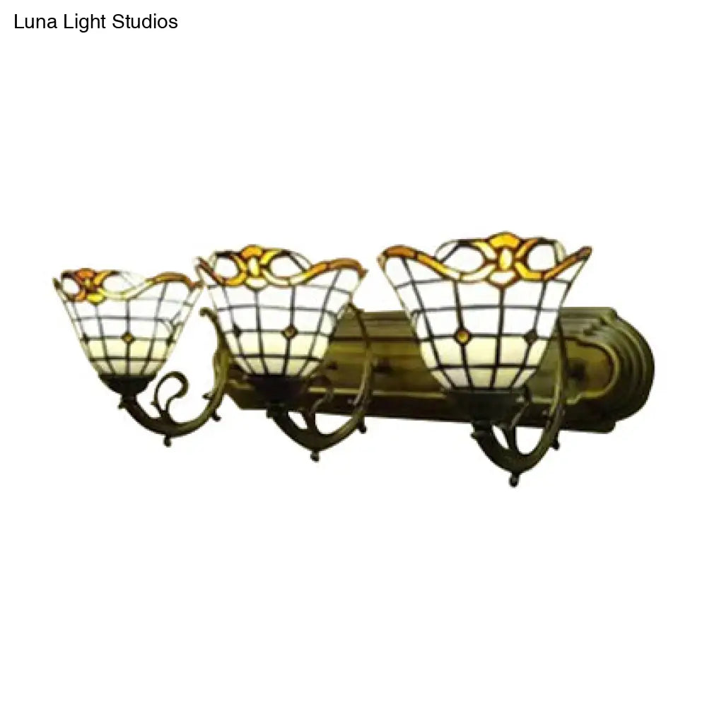 Tiffany Victorian Sconce With Bell Lattice Design And 3 Glass Bulbs For Living Room Walls