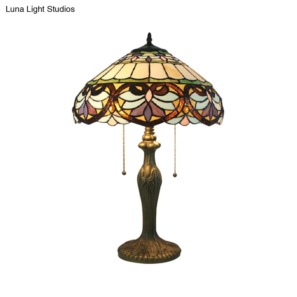 Tiffany Victorian Stained Glass Desk Lamp With Antique Brass Finish - Ideal For Living Room 1 Light