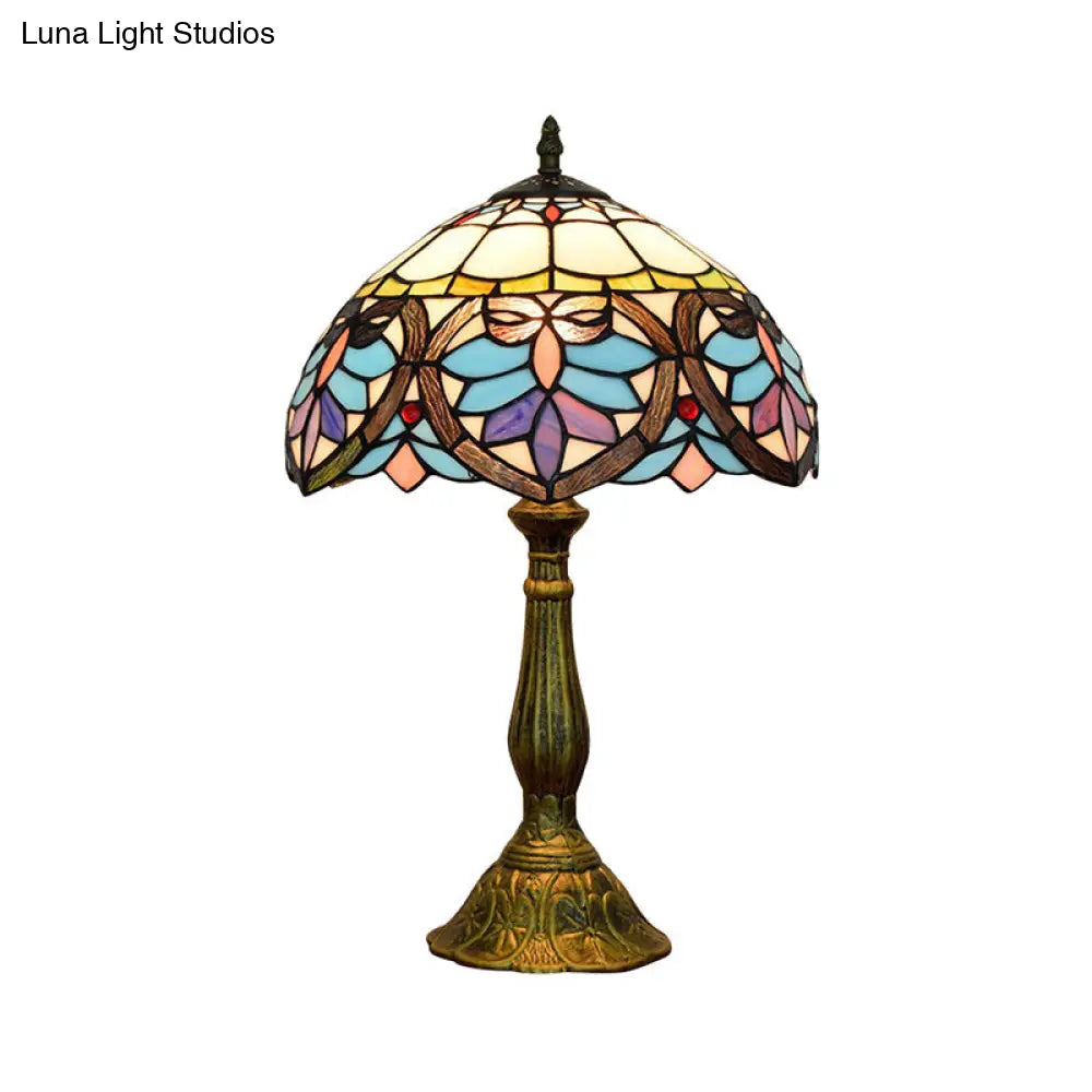 Tiffany Victorian Stained Glass Desk Lamp With Antique Brass Finish - Ideal For Living Room 1 Light