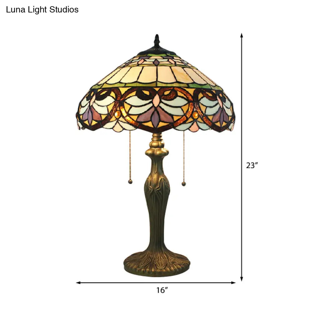 Tiffany Victorian Stained Glass Desk Lamp With Antique Brass Finish - Ideal For Living Room 1 Light