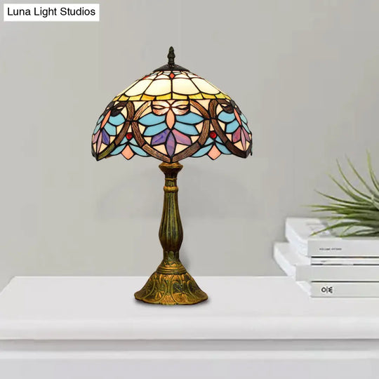 Tiffany Victorian Stained Glass Desk Lamp With Antique Brass Finish - Ideal For Living Room 1 Light