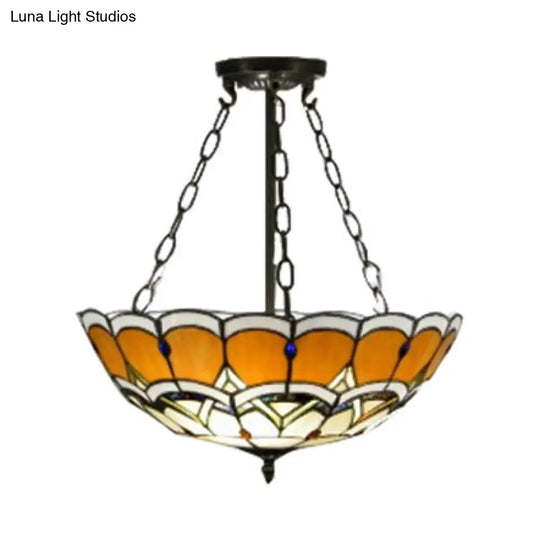 Tiffany Victorian Stained Glass Semi Flushmount Light In Yellow - Ideal For Bookstore Ceilings