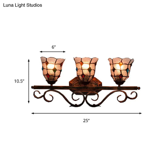 Tiffany Vintage Cafe Lattice Bell Wall Light With Jewelry Glass - 3 Heads Copper Lamp