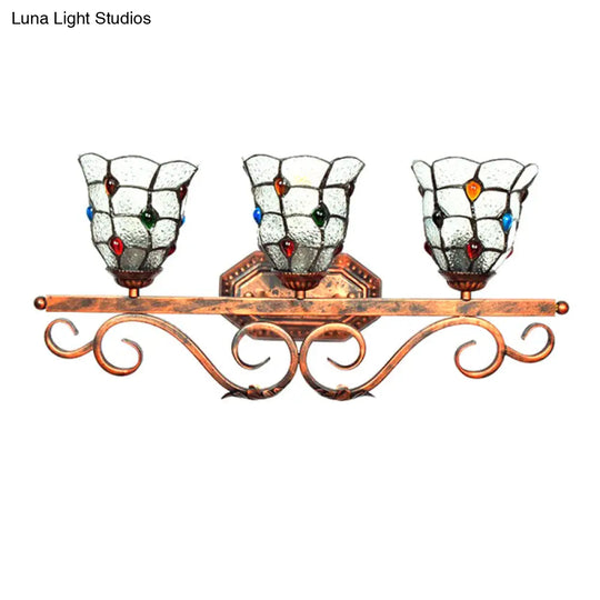 Tiffany Vintage Cafe Lattice Bell Wall Light With Jewelry Glass - 3 Heads Copper Lamp