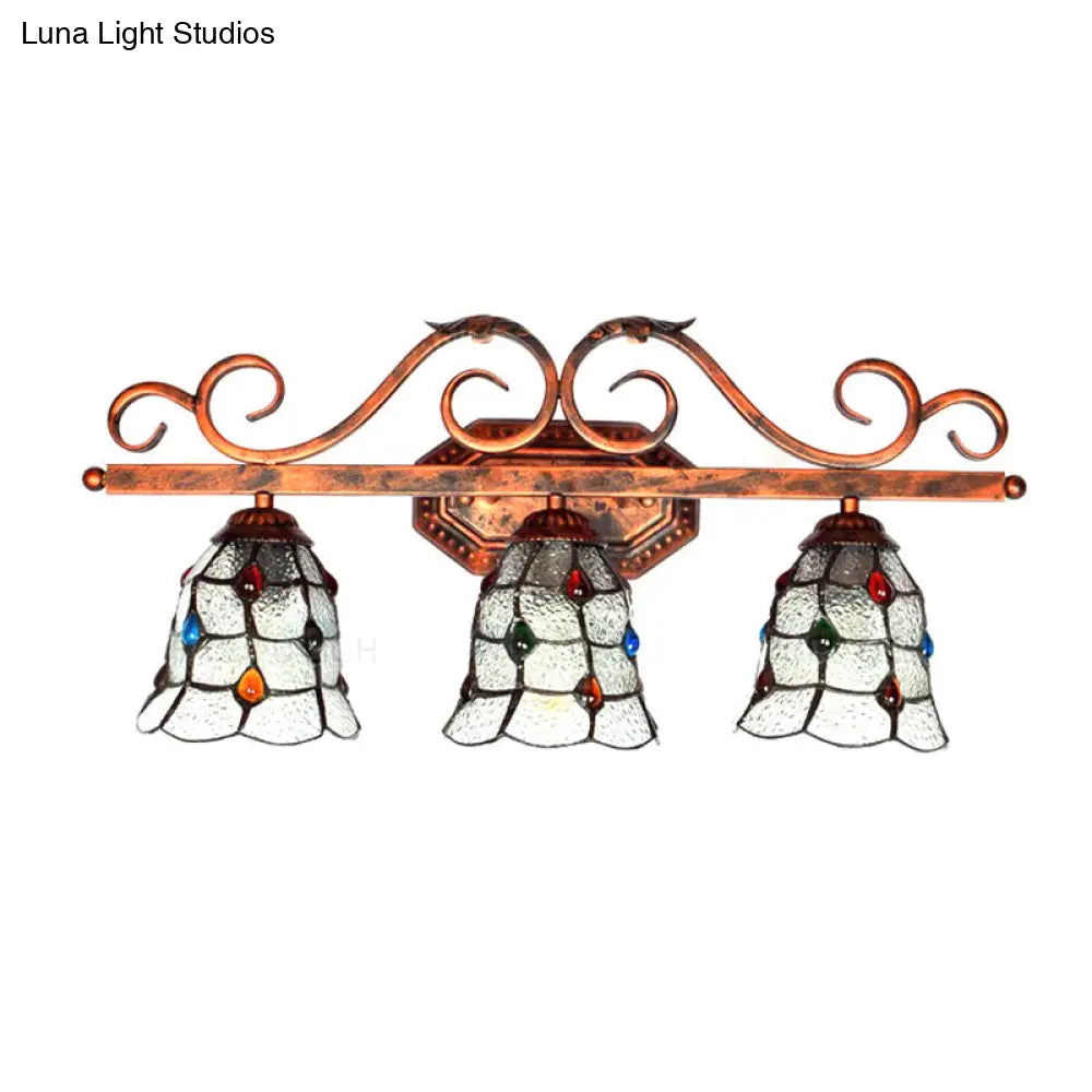 Tiffany Vintage Cafe Lattice Bell Wall Light With Jewelry Glass - 3 Heads Copper Lamp