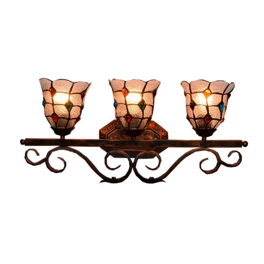 Tiffany Vintage Cafe Lattice Bell Wall Light With Jewelry Glass - 3 Heads Copper Lamp Clear