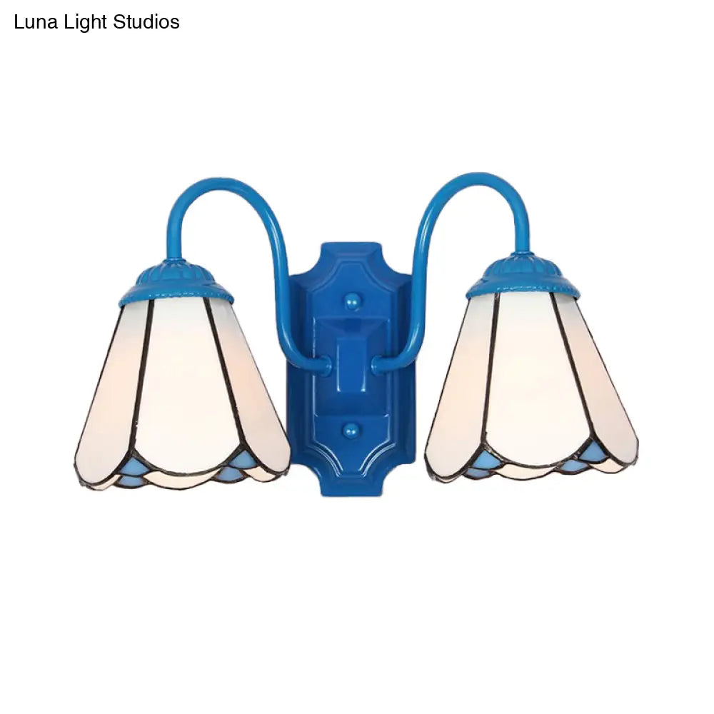 Tiffany White Glass Cone Wall Light Fixture - Blue Sconce Lighting For Living Room