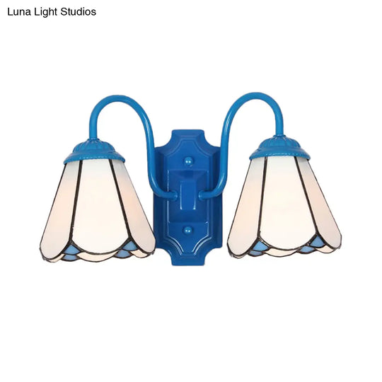 Tiffany White Glass Cone Wall Light Fixture - Blue Sconce Lighting For Living Room