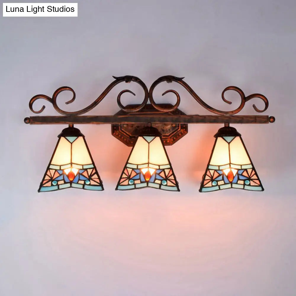 Tiffany White Glass Cone Wall Sconce - Antique Copper Finish