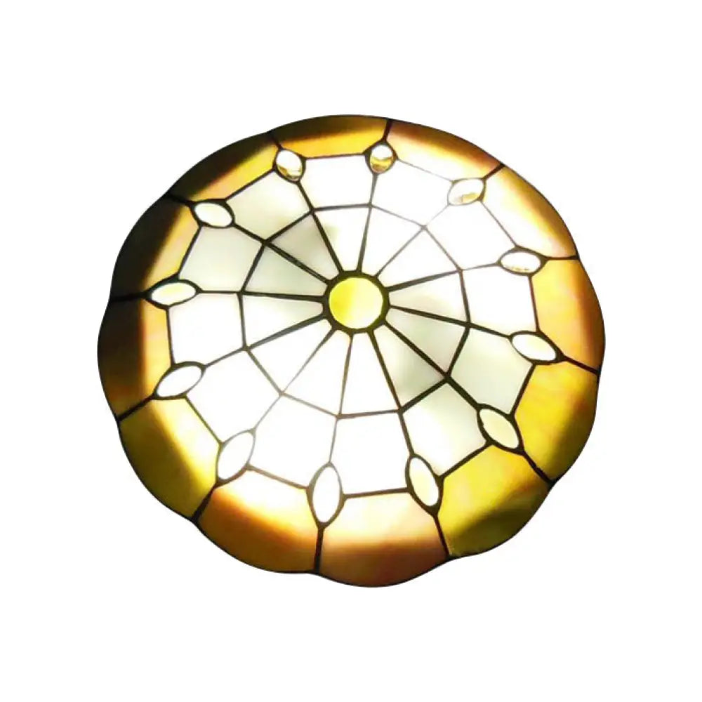 Tiffany Yellow Dome Shade Flush Mount Ceiling Light With Jewel Decoration - Available In 3 Sizes /