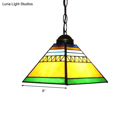 Tiffany Yellow Foyer Pendant: Stained Glass Shade 1-Light Ceiling Fixture