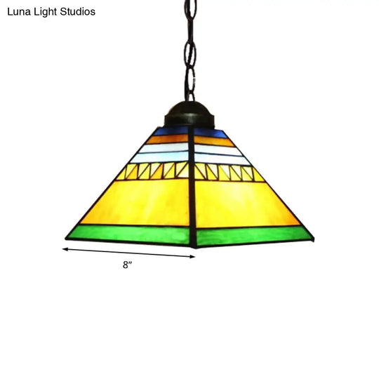 Tiffany Yellow Foyer Pendant With Stained Glass Shade