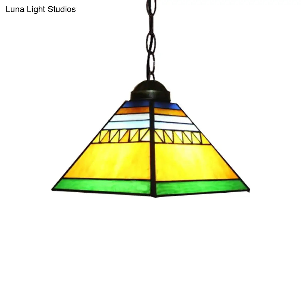 Tiffany Yellow Foyer Pendant With Stained Glass Shade