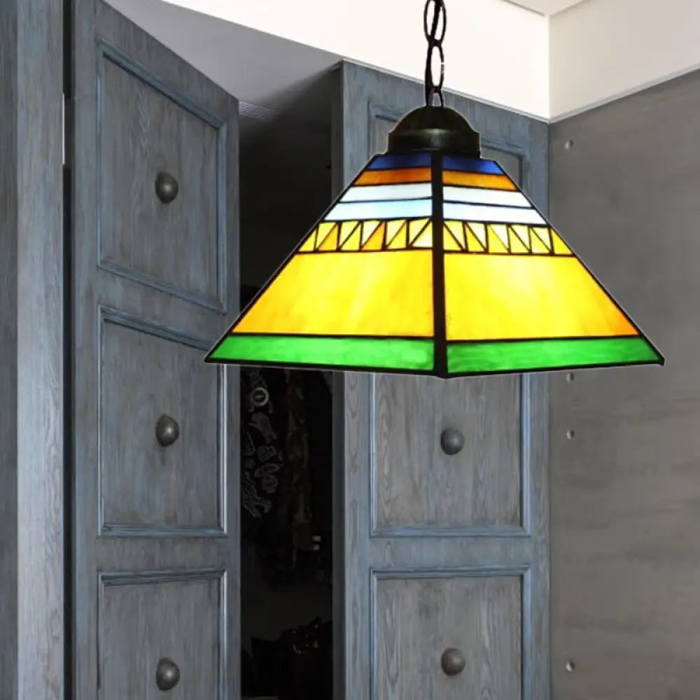 Tiffany Yellow Foyer Pendant: Stained Glass Shade 1-Light Ceiling Fixture
