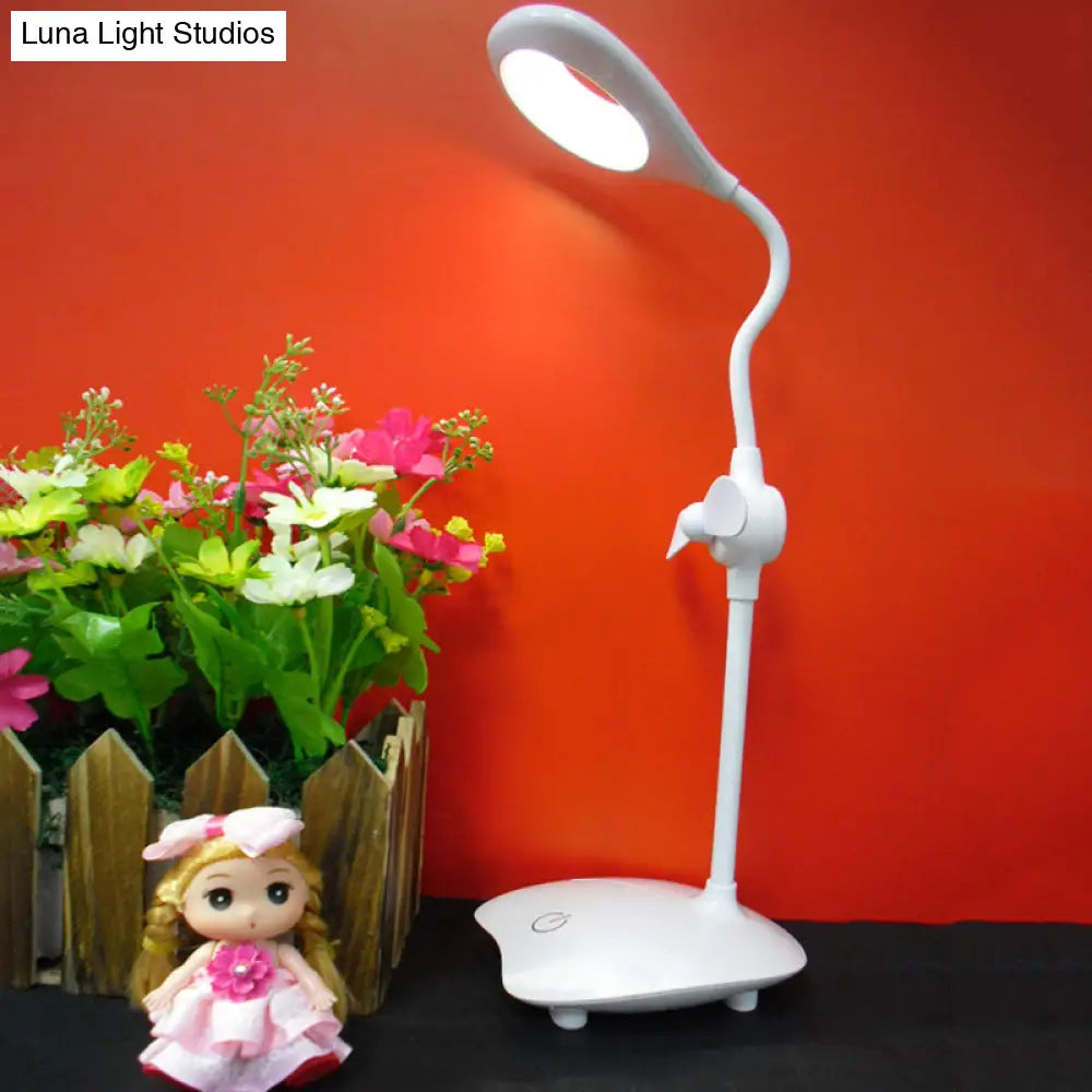 Touch Control Led Desk Lamp With Stepless Dimming And Fan - Simple Droplet Design For Reading