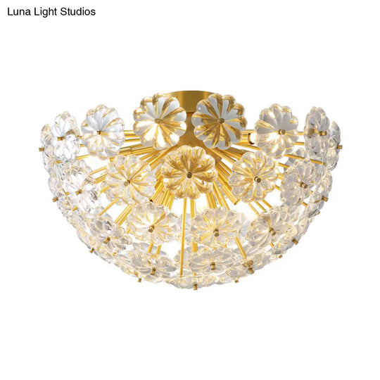 Tradition Clear Glass Brass Flush Mount Ceiling Light Fixture For Bedroom - 3 Bulb 12.5’/19’ Wide