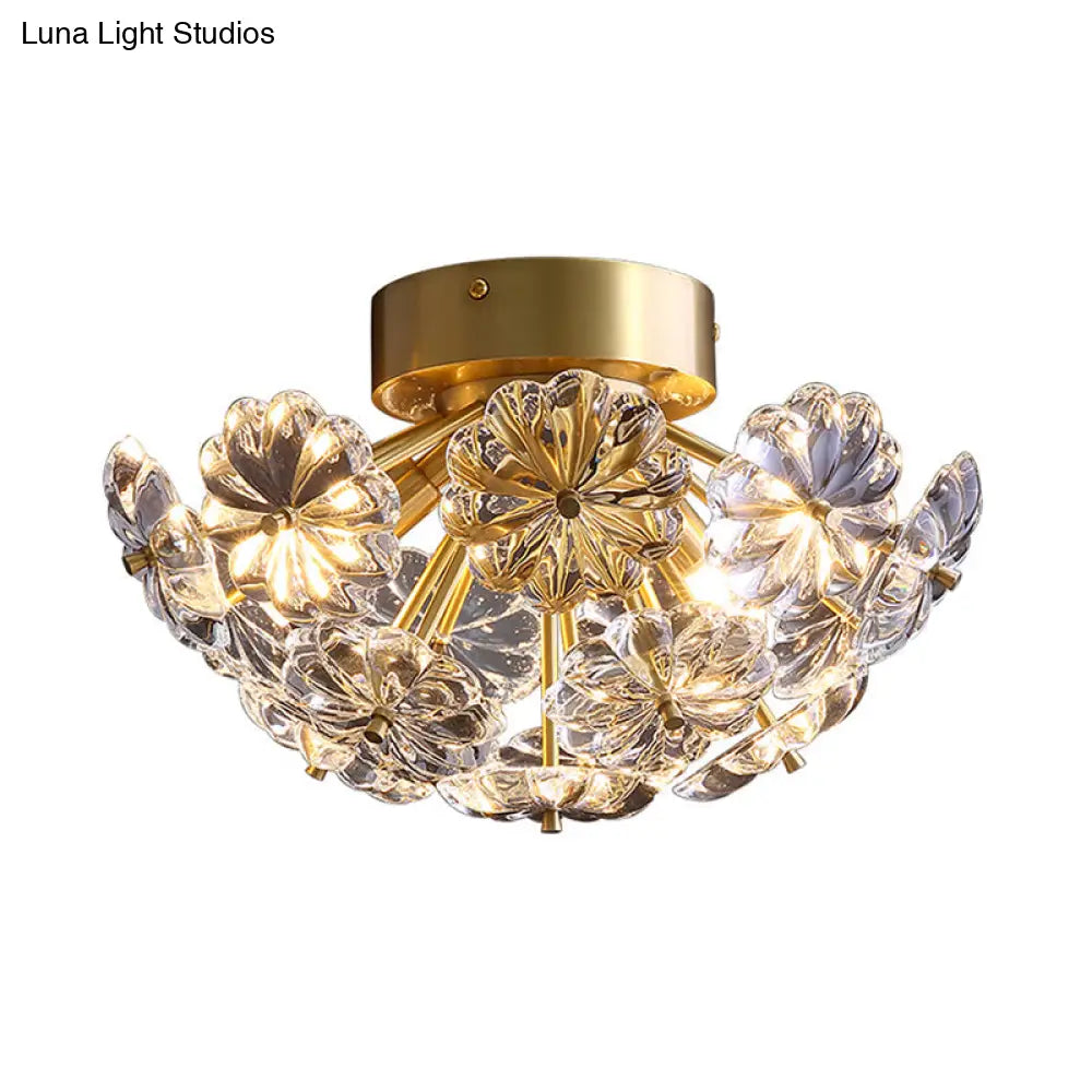 Tradition Clear Glass Brass Flush Mount Ceiling Light Fixture For Bedroom - 3 Bulb 12.5’/19’ Wide