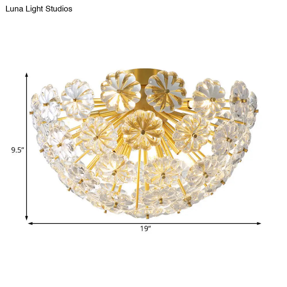 Tradition Clear Glass Brass Flush Mount Ceiling Light Fixture For Bedroom - 3 Bulb 12.5/19 Wide