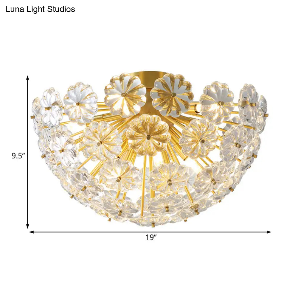 Tradition Clear Glass Brass Flush Mount Ceiling Light Fixture For Bedroom - 3 Bulb 12.5’/19’ Wide