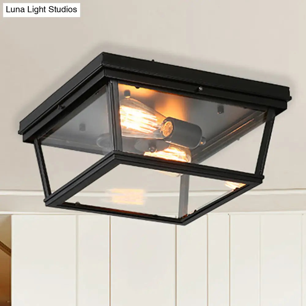 Tradition Flush Mount Ceiling Light Fixture With Clear Glass And 3 Bulbs - Black For Bedroom