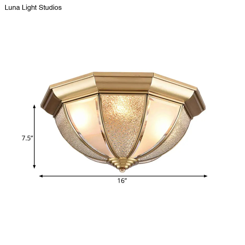 Tradition Glass Ceiling Light Fixture - Brass Hemisphere Flush Mount For Bedroom 16/19.5 Wide 3/4