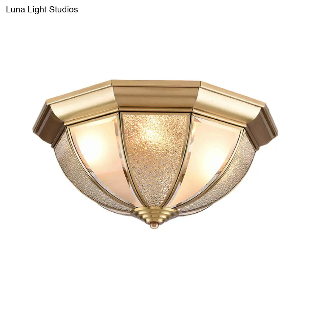 Tradition Glass Ceiling Light Fixture - Brass Hemisphere Flush Mount For Bedroom 16/19.5 Wide 3/4