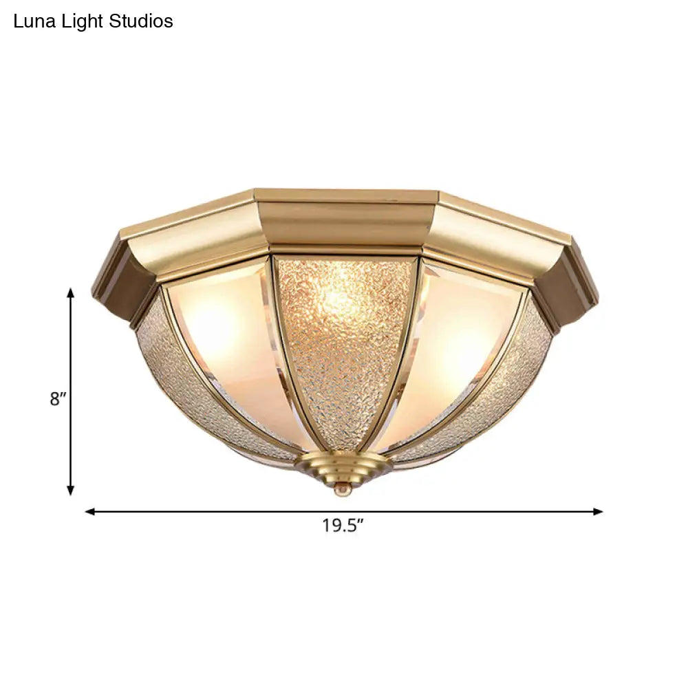 Tradition Glass Ceiling Light Fixture - Brass Hemisphere Flush Mount For Bedroom 16’/19.5’ Wide