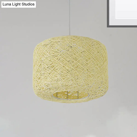 Rattan Drum Pendant Light 1 Bulb 12/16/18 Wide Beige/Blue Ceiling Hanging Beige / 12